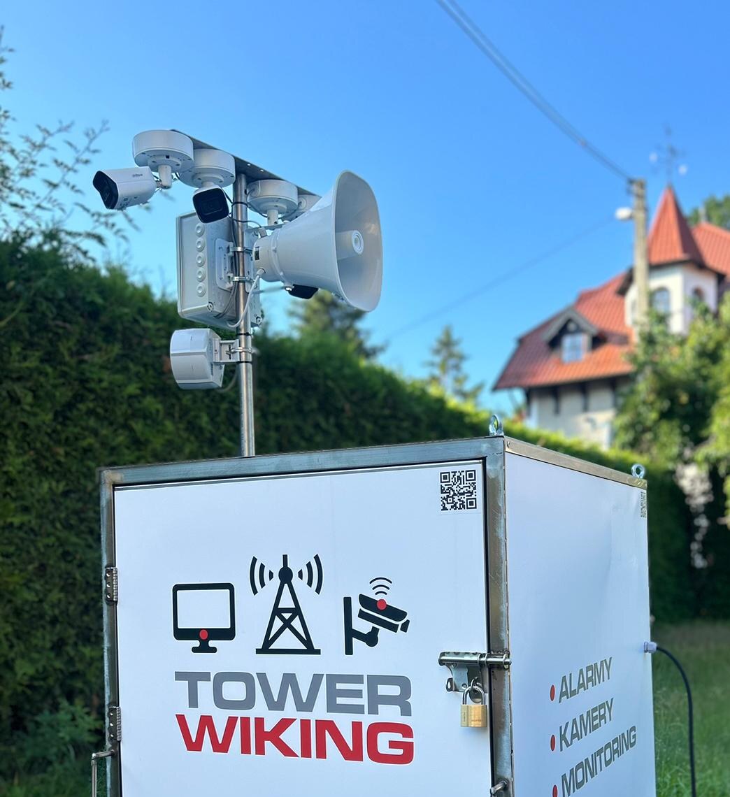 Mobilna wieża CCTV Tower Wiking z kamerami i sygnalizatorem